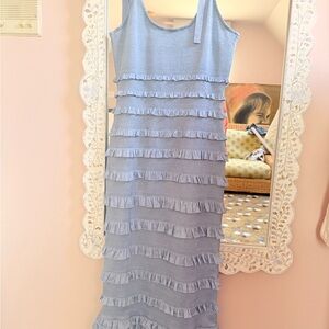 V Chapman Light Blue Ruffle Tank Dress